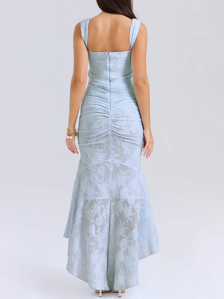Giulia | Abito maxi floreale blu campanula