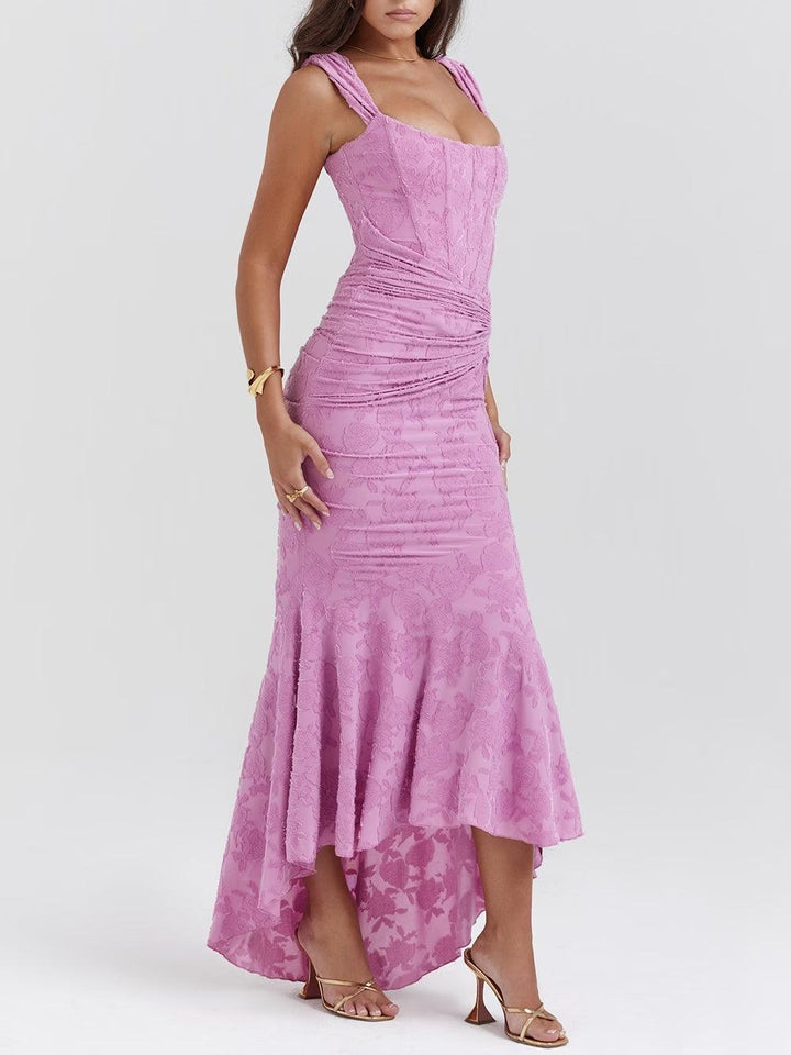 Giulia | Abito maxi floreale blu campanula