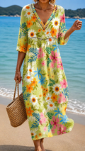 Caterina | Abito Midi Fiori Luminosi