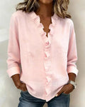 Elena | Blouse with Ruffles, V-Neck and Long Sleeves