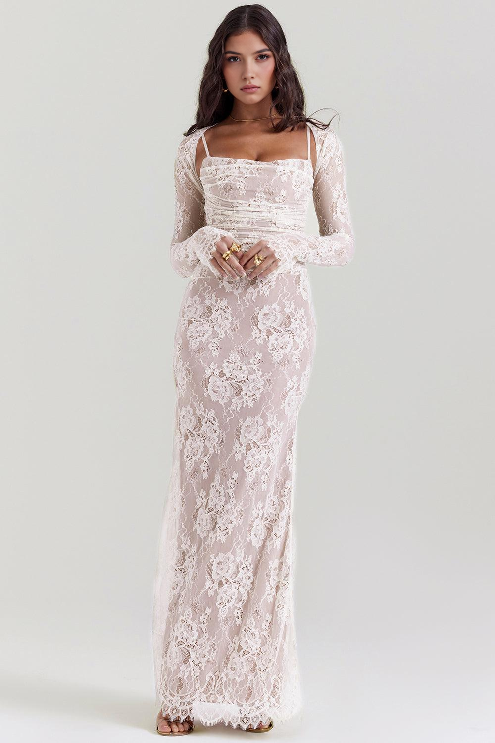 Celeste | Abito Maxi in Pizzo