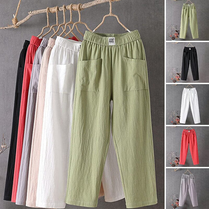 Celena - Casual Linen Blend Trousers